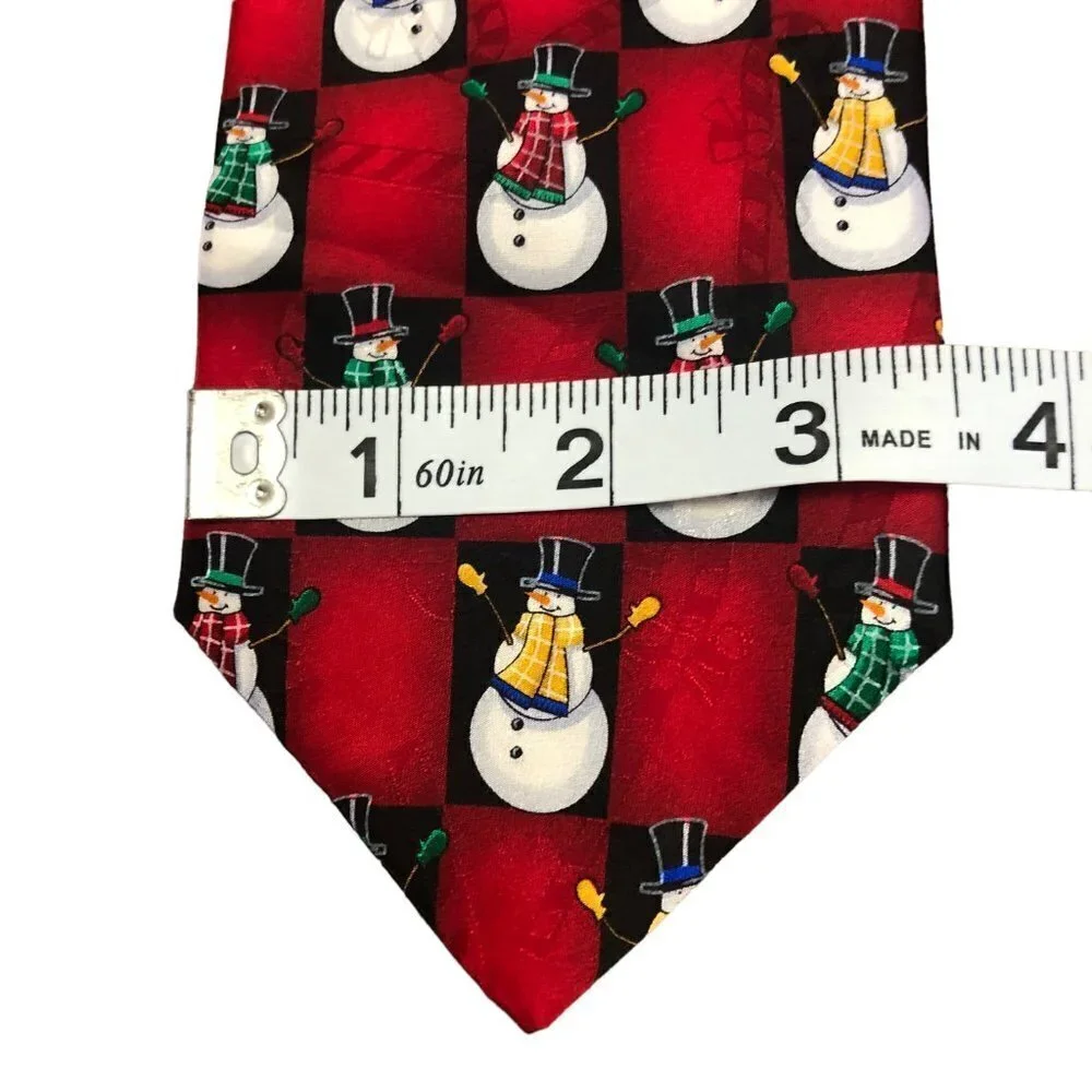 Hallmark Specialties Christmas Snowmen Necktie All Silk Red Tie EUC